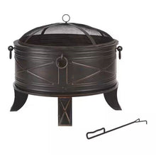Load image into Gallery viewer, 26-inch Round Steel Outdoor Fire Pit with Cover and Poker in Bronze