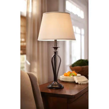 Load image into Gallery viewer, Traditional Bronze Metal Finish Table Lamp with Beige Linen Shade