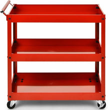Load image into Gallery viewer, Red Steel Frame Kitchen Serving Utility Cart on Wheels with 2 Bottom Shelves