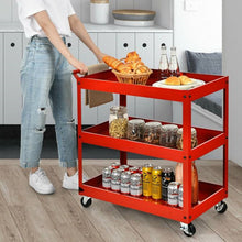 Load image into Gallery viewer, Red Steel Frame Kitchen Serving Utility Cart on Wheels with 2 Bottom Shelves