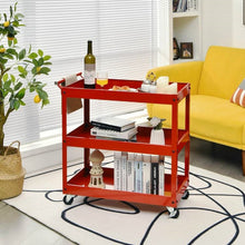 Load image into Gallery viewer, Red Steel Frame Kitchen Serving Utility Cart on Wheels with 2 Bottom Shelves
