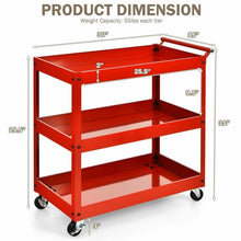 Load image into Gallery viewer, Red Steel Frame Kitchen Serving Utility Cart on Wheels with 2 Bottom Shelves