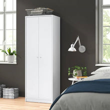 Load image into Gallery viewer, Modern White 2-Door Wardrobe Armoire Cabinet with Clothes Hanging Rod