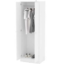 Load image into Gallery viewer, Modern White 2-Door Wardrobe Armoire Cabinet with Clothes Hanging Rod