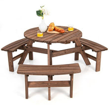 Load image into Gallery viewer, Espresso Wooden 6 Seater Picnic Table Umbrella Hole