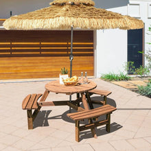 Load image into Gallery viewer, Espresso Wooden 6 Seater Picnic Table Umbrella Hole