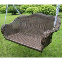 Load image into Gallery viewer, Brown Resin Wicker Porch Swing with 4-ft Hanging Chain