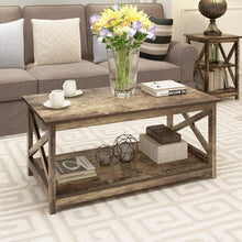 Load image into Gallery viewer, Contemporary 2-Tier Farmhouse Coffee Table in Rustic Wood Finish