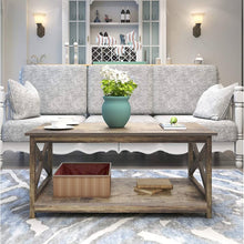 Load image into Gallery viewer, Contemporary 2-Tier Farmhouse Coffee Table in Rustic Wood Finish