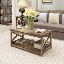 Load image into Gallery viewer, Contemporary 2-Tier Farmhouse Coffee Table in Rustic Wood Finish