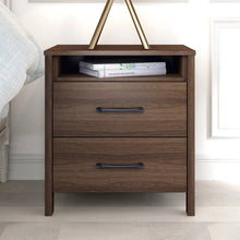 Load image into Gallery viewer, Modern 2-Drawer Nightstand Bedside Table in Brown Walnut Wood Finish