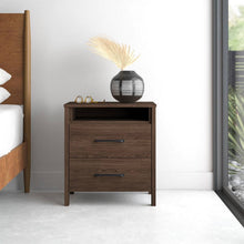 Load image into Gallery viewer, Modern 2-Drawer Nightstand Bedside Table in Brown Walnut Wood Finish