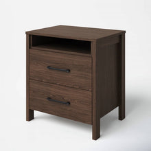 Load image into Gallery viewer, Modern 2-Drawer Nightstand Bedside Table in Brown Walnut Wood Finish