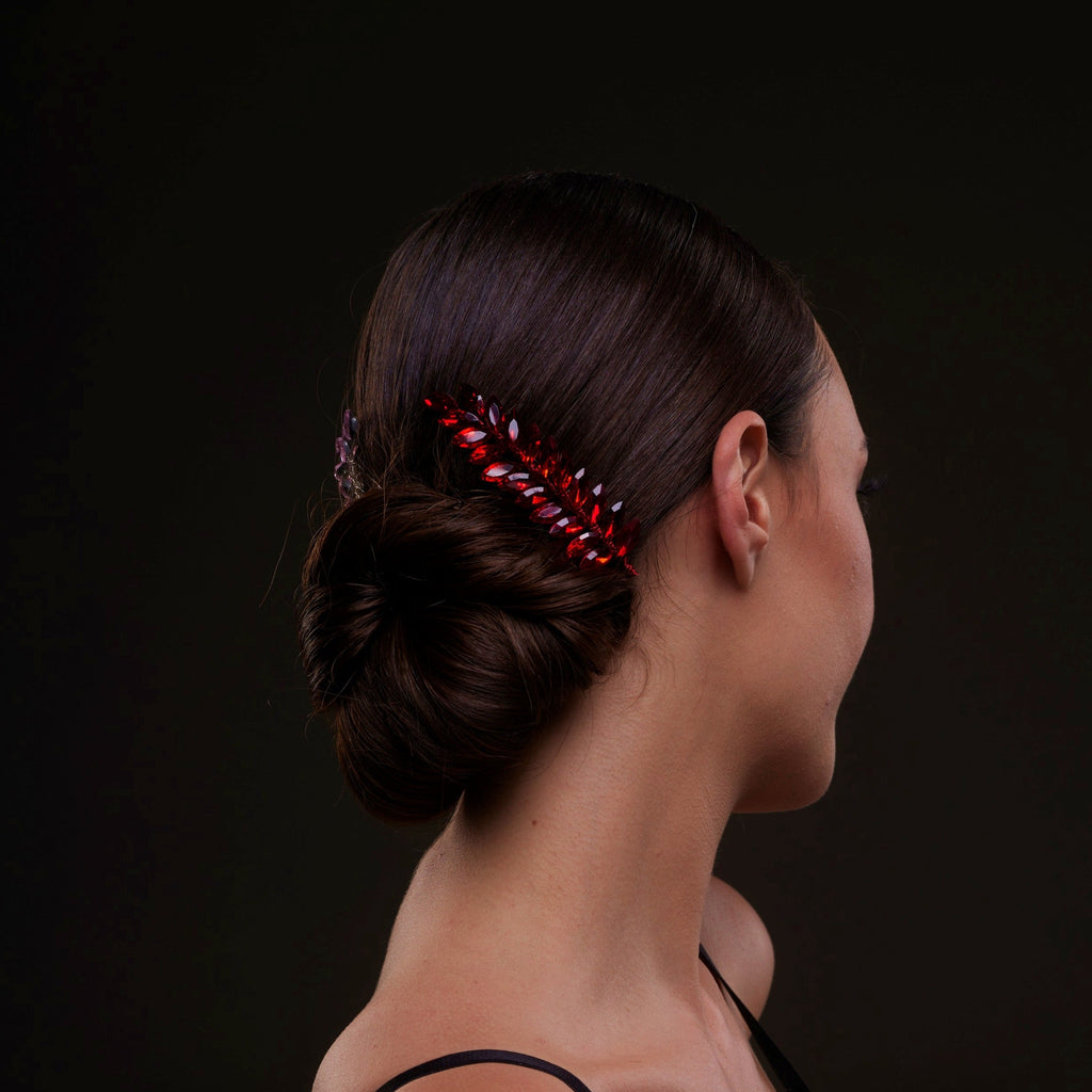 Elegant Red Crystal 2-Piece Hair Comb Set