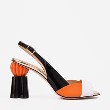Load image into Gallery viewer, The Rize Black &amp; Orange Pumpkin Heel Leather Women Sandal