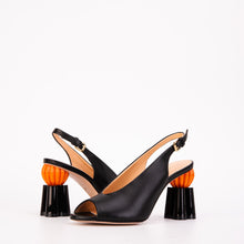 Load image into Gallery viewer, The Cimla Pumpkin Heel Black Leather Women Sandal