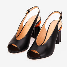 Load image into Gallery viewer, The Cimla Pumpkin Heel Black Leather Women Sandal