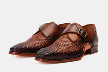 Load image into Gallery viewer, The Rolls  Woven Tan Leather Single Monk Strap  Handmade Men Shoe