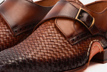 Load image into Gallery viewer, The Rolls  Woven Tan Leather Single Monk Strap  Handmade Men Shoe