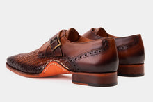 Load image into Gallery viewer, The Rolls  Woven Tan Leather Single Monk Strap  Handmade Men Shoe