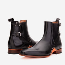 Load image into Gallery viewer, The Royal Hand Craft Black Leather Double-Buckle Chelsea Men Boot
