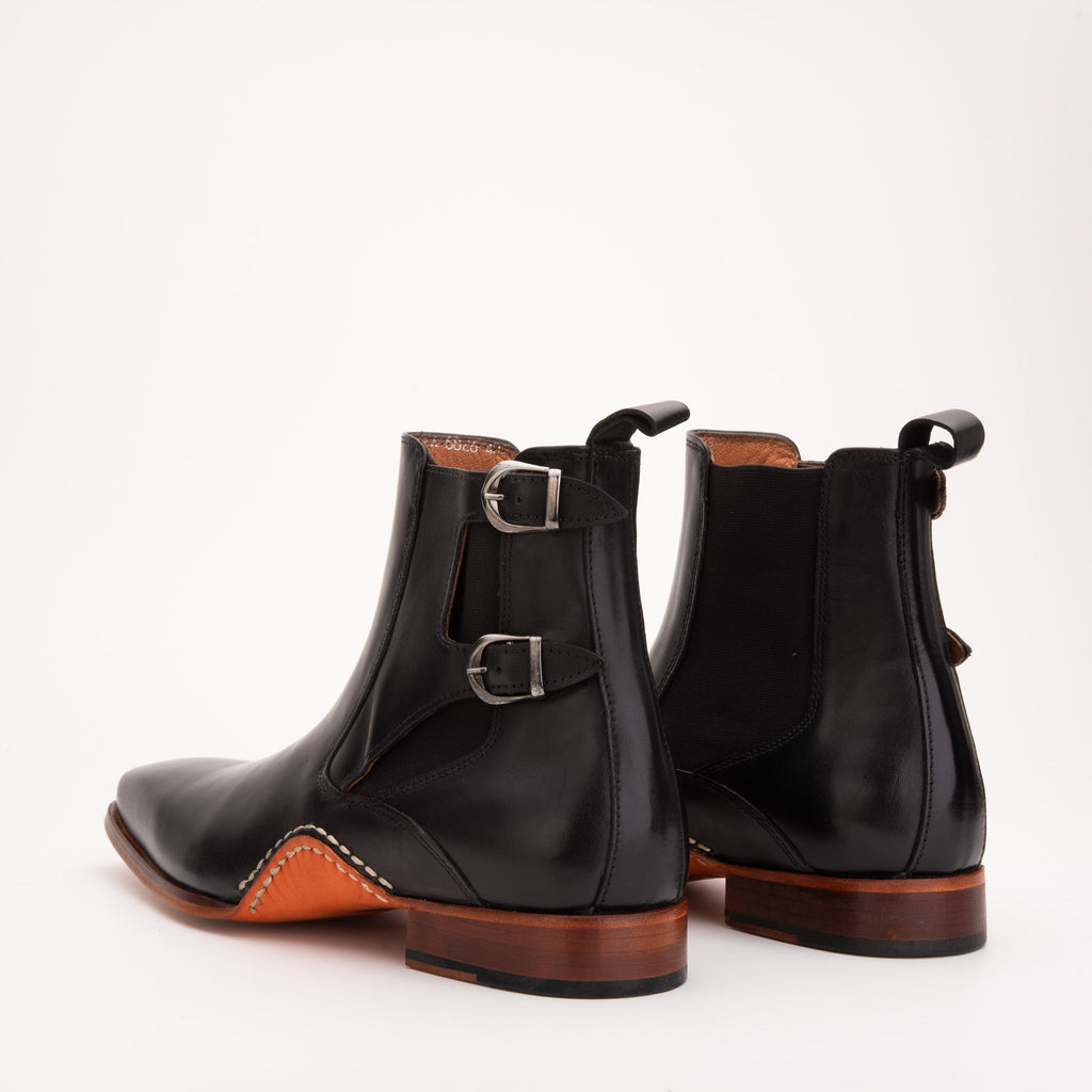 The Royal Hand Craft Black Leather Double-Buckle Chelsea Men Boot