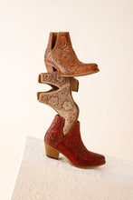 Load image into Gallery viewer, Western Moxie Hand-tooled Booties in White Chocolate