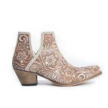 Load image into Gallery viewer, Western Moxie Hand-tooled Booties in White Chocolate
