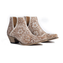 Load image into Gallery viewer, Western Moxie Hand-tooled Booties in White Chocolate