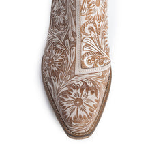 Load image into Gallery viewer, Western Moxie Hand-tooled Booties in White Chocolate