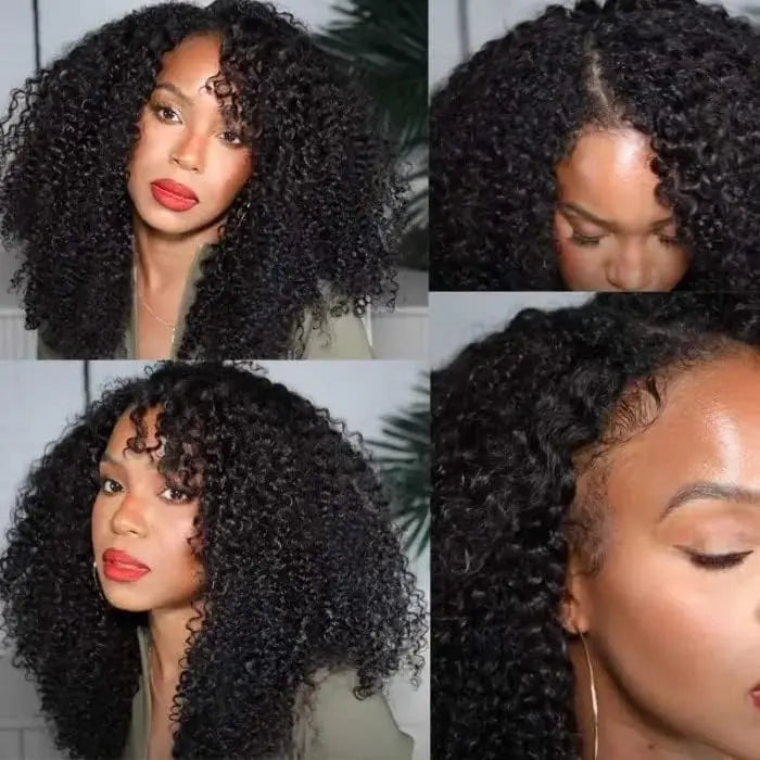 200% Density Afro Kinky Curly Human Hair V Part Wig for Africa-American Women V Part Wig Easy Install Machine Made SewIn Wig