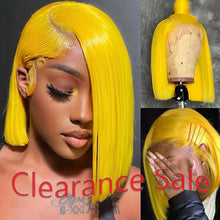Load image into Gallery viewer, Straight Lace Bob Wig Yellow 13x4 Lace Front Human Hair Wig For Women Transparent Short Bob Wig Pixie Cut Brazilian 220% Density
