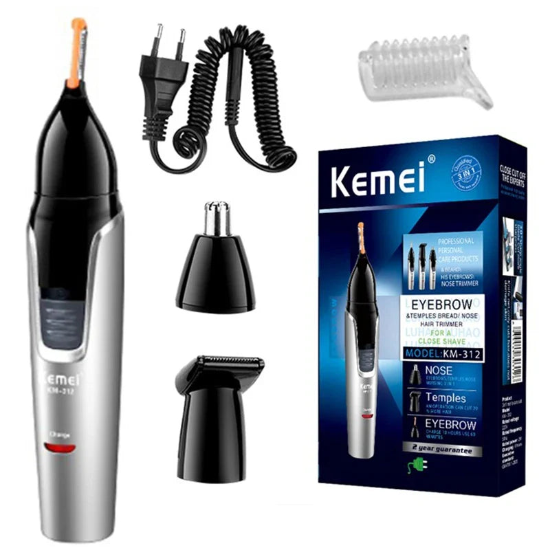 3-in-1 Rechargeable Nose & Ear Hair Trimmer — Micro Shaver, Beard & Eyebrow Grooming Kit for Men & Women (Cordless, 40-Min Run Time)