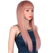 Load image into Gallery viewer, Dirty Pink Straight Human Hair Wig with Bangs | Full Machine Made Brazilian Remy for Women (Wear &amp; Go)