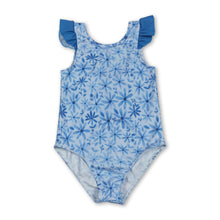 Load image into Gallery viewer, Blue flutter sleeves floral baby girls summer swimsuit
