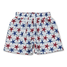 Load image into Gallery viewer, Red blue starfish stripe kids boys 4th of july swim trunks