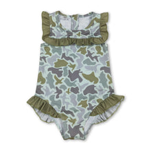 Load image into Gallery viewer, Ruffle camo duck hunting baby girls one piece swimsuit