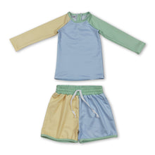 Load image into Gallery viewer, Long sleeves patchwork top shorts boys swimsuit