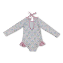 Load image into Gallery viewer, Long sleeves bow floral baby girls one piece swimsuit