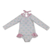 Load image into Gallery viewer, Long sleeves bow floral baby girls one piece swimsuit