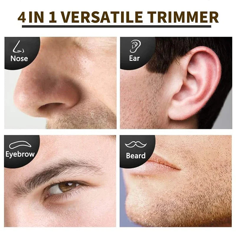 4-in-1 Rechargeable Nose & Ear Trimmer for Men, Beard & Eyebrow Groomer with Washable Heads