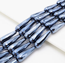 Load image into Gallery viewer, UNIQUE Silver Plated Black Onyx Faceted Teardrop Beads,10x30mm Gemstones Beads, Silver Black Teardrop Beads,15.5" Full Strand, SKU#S115
