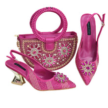Load image into Gallery viewer, Italian Design Shoes And Bag Paired With Handmade Petal Clutches