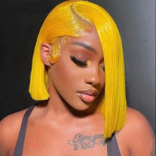 Load image into Gallery viewer, Straight Lace Bob Wig Yellow 13x4 Lace Front Human Hair Wig For Women Transparent Short Bob Wig Pixie Cut Brazilian 220% Density