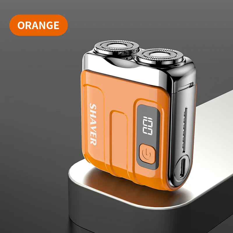 Mini Rechargeable Electric Shaver – Digital Display Dual Rotary Blades & Trimmer, Waterproof Travel Shaver (60 Min Run Time)