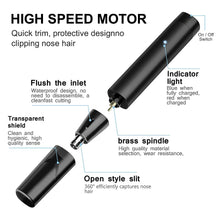 Load image into Gallery viewer, Rechargeable Nose &amp; Ear Hair Trimmer for Men, Eyebrow &amp; Neck Grooming Kit — USB Rechargeable, 60-Min Run Time
