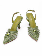 Load image into Gallery viewer, Women's Green Heels and Rhinestone Handbag Set GTR54