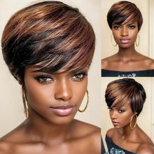 Load image into Gallery viewer, WIGERA  Highlight Synthetic Wigs Short Straight  Pixie Cut Hair Bob Wig Honey Gold Mix Black  Hair For Woman