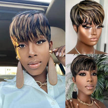 Load image into Gallery viewer, WIGERA  Highlight Synthetic Wigs Short Straight  Pixie Cut Hair Bob Wig Honey Gold Mix Black  Hair For Woman
