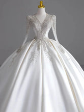Load image into Gallery viewer, Long Sleeve Satin V-neck Wedding Gown EDW109